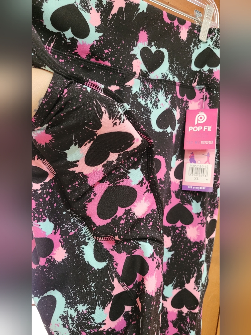 NWT | POP Fit Pixie Leggings Heart Multicolored Paint Splatter - Picture 3 of 15